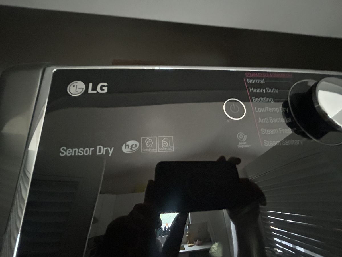 LG dryer control panel with steam cycle settings
