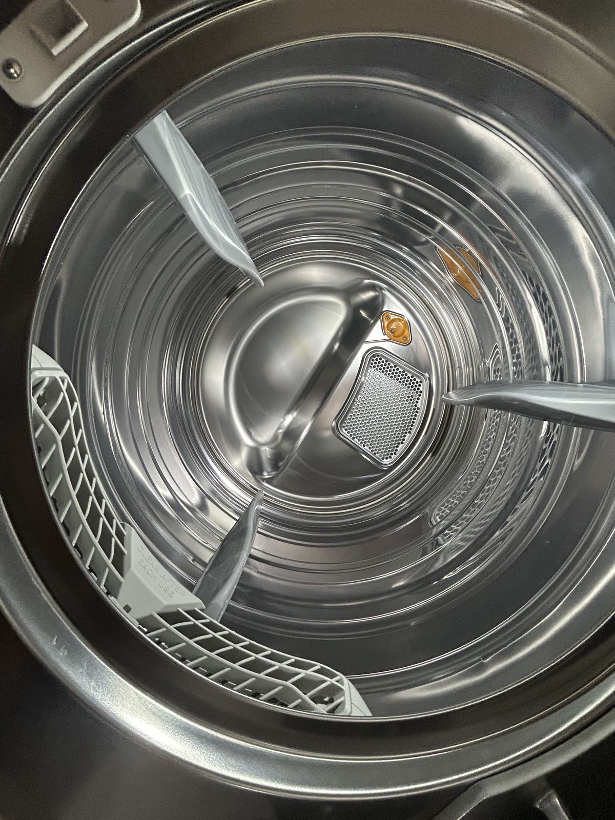 Dryer drum interior with the lint filter visible